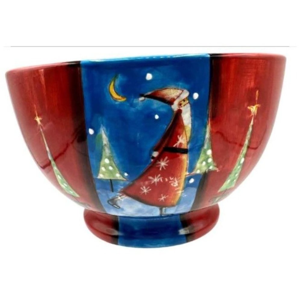 Jan Pashley Cereal Soup Bowl Santa on Ice Trees Christmas Americana Decor